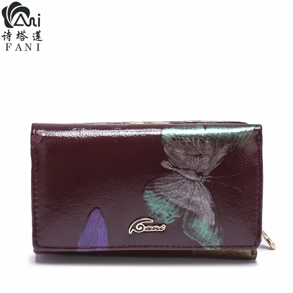 

FANI Top Layer Genuine Leather Women Clutch Wallet Butterfly Embossing Retro Ladies Clutch Money Bag Vintage Short Purse