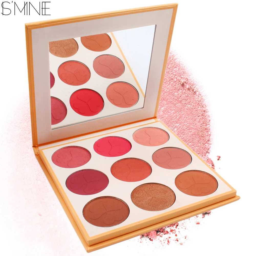 

ISMINE 9 Color Blush Makeup Pallete Cheek Cosmetics Make Up Blusher Powder Palette Face Bronzer Blush Palette with Cardboard