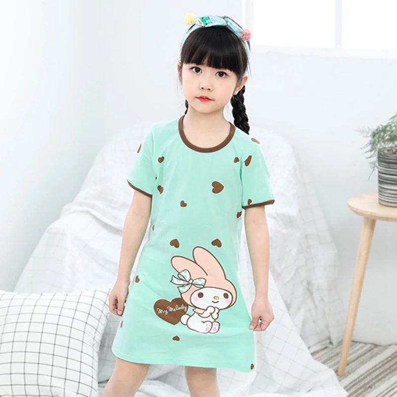 Мягкая ночная рубашка для маленьких девочек; хлопковые короткие летние Ночные рубашки с рисунком; детская Милая одежда; платье для сна