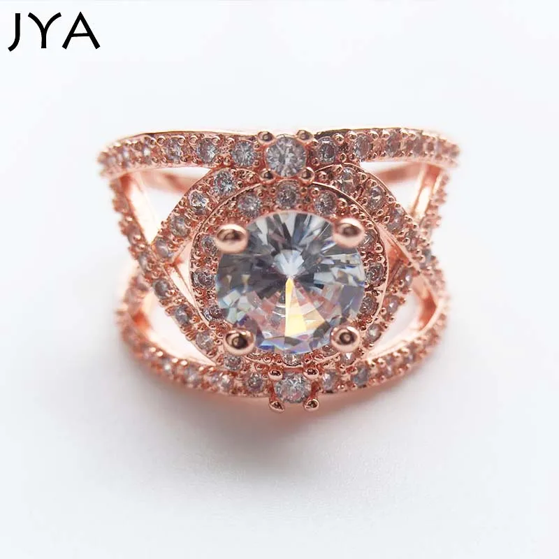 

JYA New Arrival Women Rings Luxury Rhinestone Rose Golden Charming Diamante Wedding Rings Engagement Jewelry Trendy Accessories