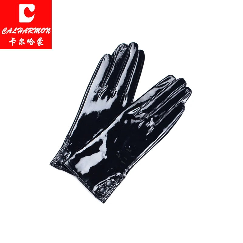 

CALHARMON Women Leather Gloves Warm Autumn And Winter Patent Leather Gloves Goat Skin Windproof Gloves 9703