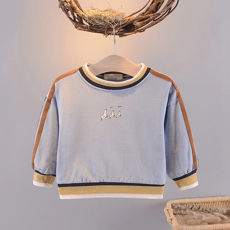Повседневная осенне-Весенняя футболка для мальчиков, пуловер с длинными рукавами и круглым вырезом для маленьких детей, футболки, топы, S9309