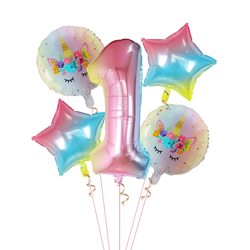 

5pcs Rainbow Gradient Unicorn foil Balloon 30inch Number Birthday Party Decorations Kids Unicorn Party Wedding Balloons Globos