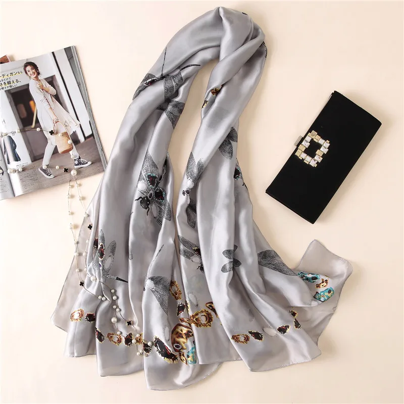 Роскошный брендовый шелковый шарф, женские летние модные длинные шарфы, женские шали с принтом стрекозы для дам, хиджаб Fouland, новинка