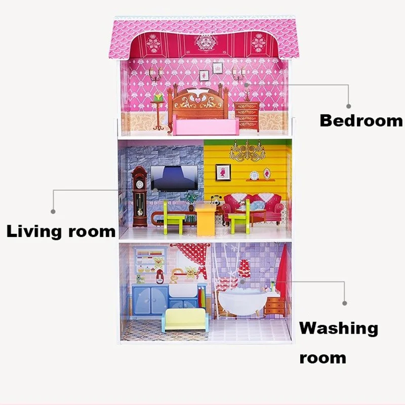 50*24*95 см Девочки большой деревянный розовый дом ролевые игрушки Дети Розовый реальная жизнь деревянная кукла вилла с кукольной мебели подарок на день рождения