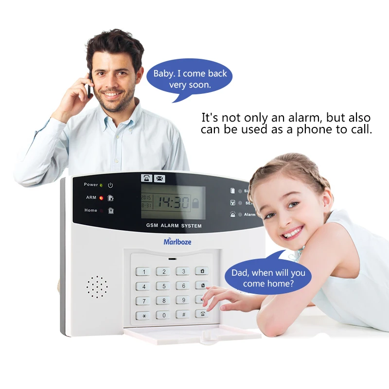 Control remoto sensor de puerta inalámbrico de voz sistema de alarma GSM para el hogar pantalla LCD Kit de sirena con cable SIM SMS alarma