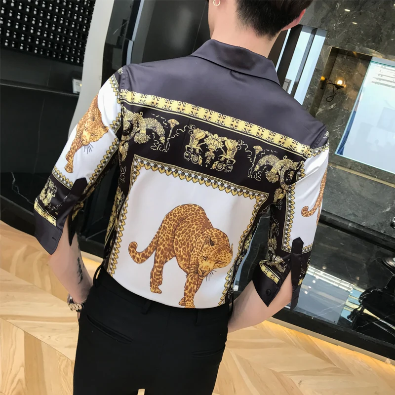 Роскошные Рубашки мужские Клубные рубашки Imprime Homme Blusas Social Masculinas тонкие винтажные рубашки в стиле барокко мужские футболки с Королевской символикой золотого тигра