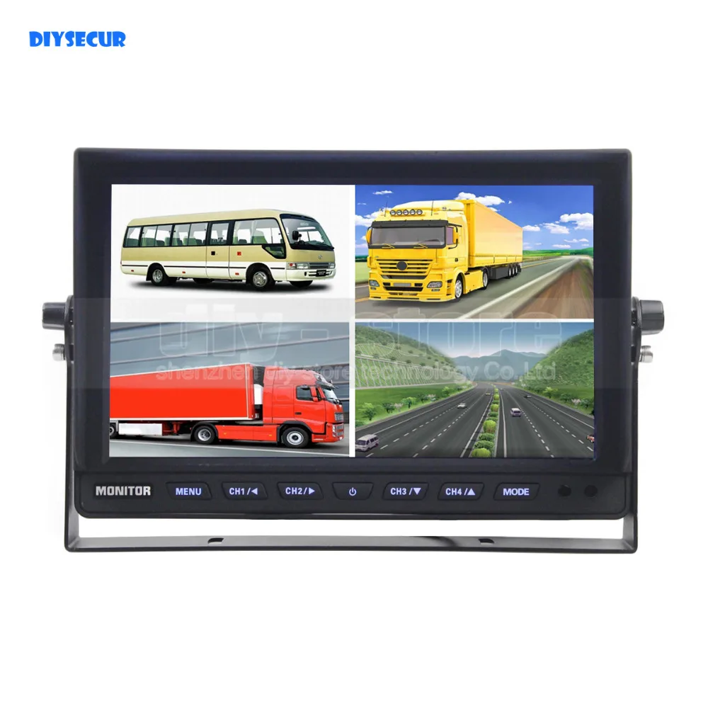 

DIYSECUR 10 Inch Split Quad Display Color Rear View Monitor Car Monitor for Car Truck Bus Reversing Camera