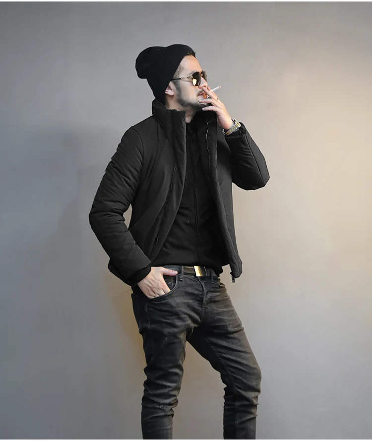 Для мужчин зимняя одежда новая мода черный на молнии Короткие хлопковые пальто Для мужчин воротник Европейский Стиль теплый утолщенный Термальность Стеганое пальто f8278