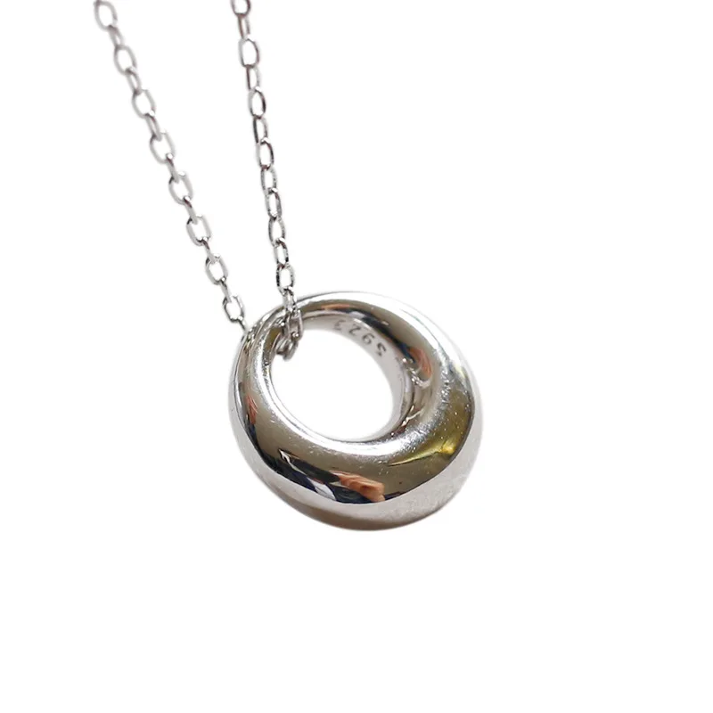 

Simple Geometric Circle Torus Solid 925 Sterling Silver Necklace