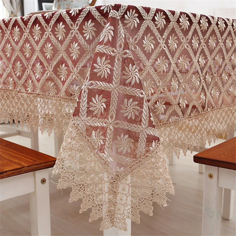 

Lanweini Hollow Embroidered Elegant Fabric Tablecloths For Rectangular Table Cloth For Table Decor Crochet Tea TV Cabinet Cover