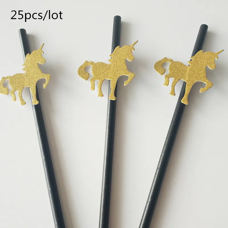 25PCS Glitter Gold Unicorn Flamingos Party Paper Straws Kids Birthday Party Baby Shower Party Decoration Supplies HW20 (6)