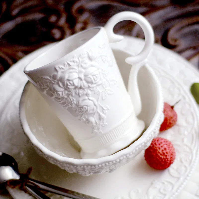 

Europe Style Retro Rose Cameo solid white ceramic cups and mugs with handgrip porcelain drinkware milk flower tea coffee mug cup