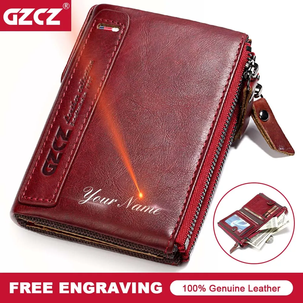 GZCZ брендовый женский кошелек из натуральной кожи, винтажный маленький кошелек для монет с двойной молнией, Женский винтажный держатель для карт, сумка для денег, Portomonee