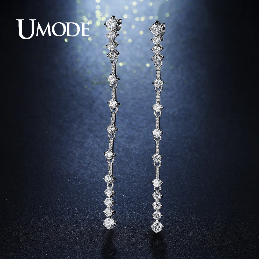 

UMODE Fashion Attractive Long Bar CZ Stone Crystal Drop Earrings for Women Party Jewelry White Gold Color Brincos Femme UE0295
