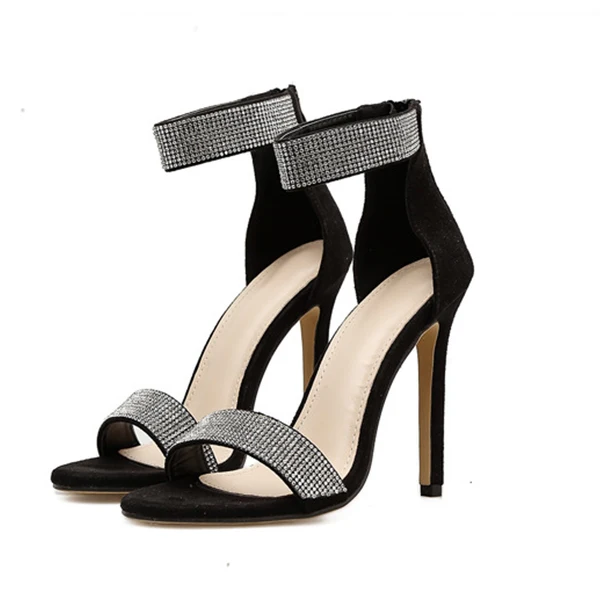 Boussac роскошные стразы женские босоножки пикантные туфли с украшениями в виде кристаллов на высоком каблуке женские босоножки элегантная вечерняя Обувь Для женщин SWC0234 - Цвет: black
