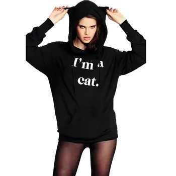 

Spring Autumn Women's Sweatshirt Long Sleeves Letter Printed Cat Ear Hoodie Tops Wear Ladies Fashion Pullover Tops Fall Hot Sale