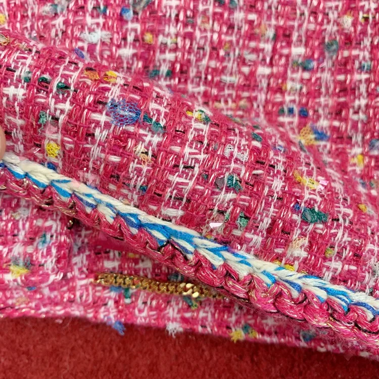 ruway Дизайнер Высокое качество твидовый пиджак Женская тканая розовый модное двубортное винтажная куртка Женские топы