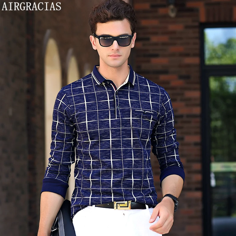 AIRGRACIAS Brand New Men Polo Shirt Fashion Classic Plaid Polo Slim Fit