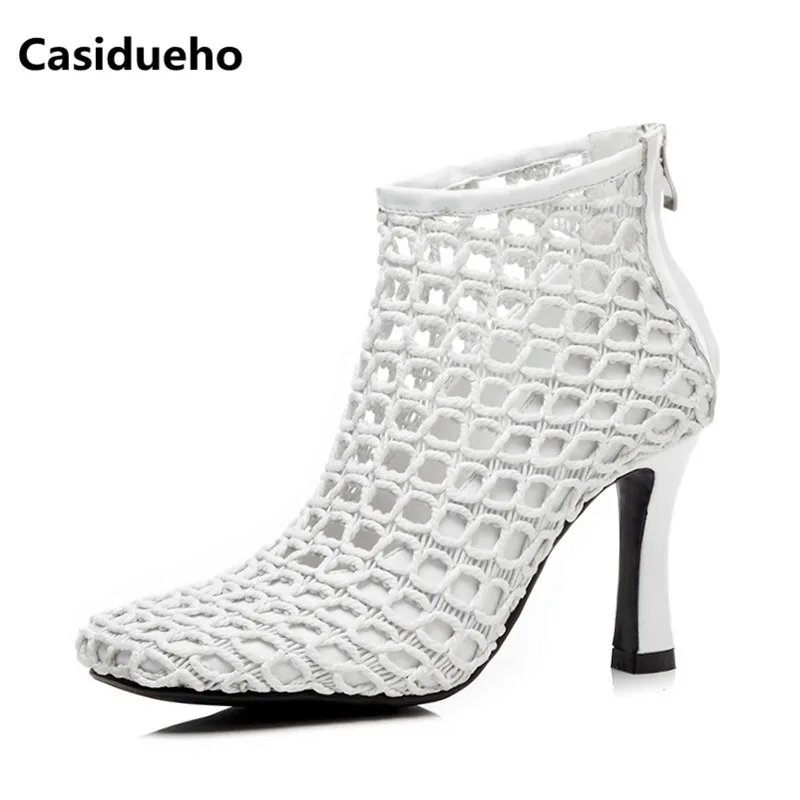 

Casidueho Gladiator Sandals Women Rome High Heels Shoes Woman Square Toe Short Boots Cutouts Leather Pumps New Ankle Booties