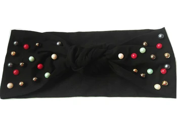 

J17426 Good stretch 100%cotton colors pearl decoration yoga headbands, fashion punk knot headband hair headband custom headband