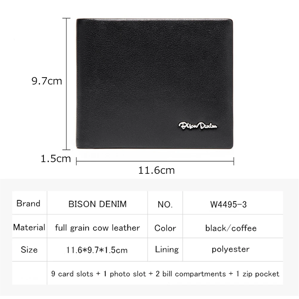 BISON DENIM бумажник из натуральной кожи RFID Мужской многофункциональный держатель