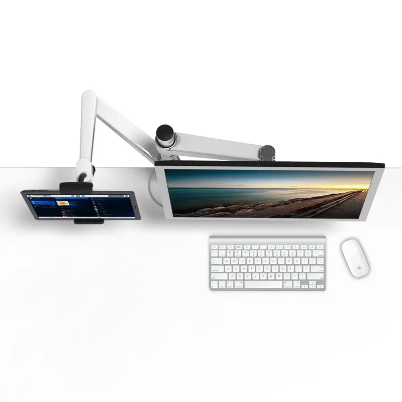 ارتفاع OA-8 للتعديل مزدوجة الذراع multifunction lcd monitor + اللوحي الوقوف الألومنيوم تلفزيون جبل الدوارة حامل لباد البسيطة الهواء