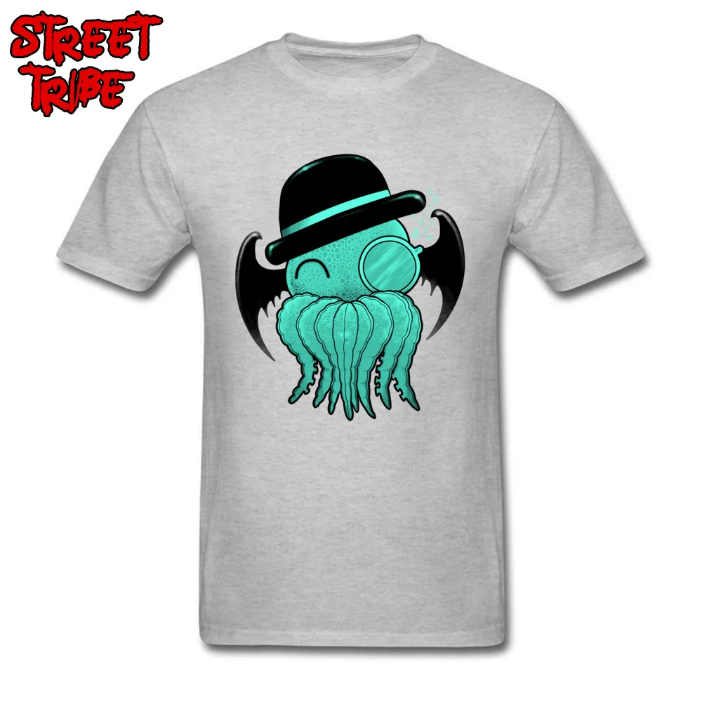 Cutethulhu Group Tops Shirts Short Sleeve for Male 100% Cotton Fabric Summer Fall Round Collar T Shirt Printed T-shirts Dominant Cutethulhu grey
