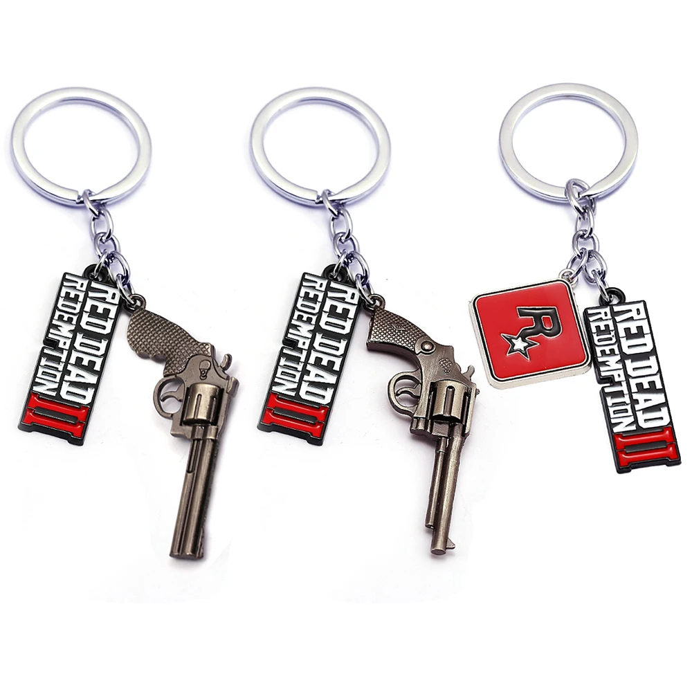 

Game Jewelry Red Dead 2 Keychain Redemption Key Chain Pendant Revolver Gun Toy Metal Key Ring Men Gift Bag Charm Chaveiro Drop