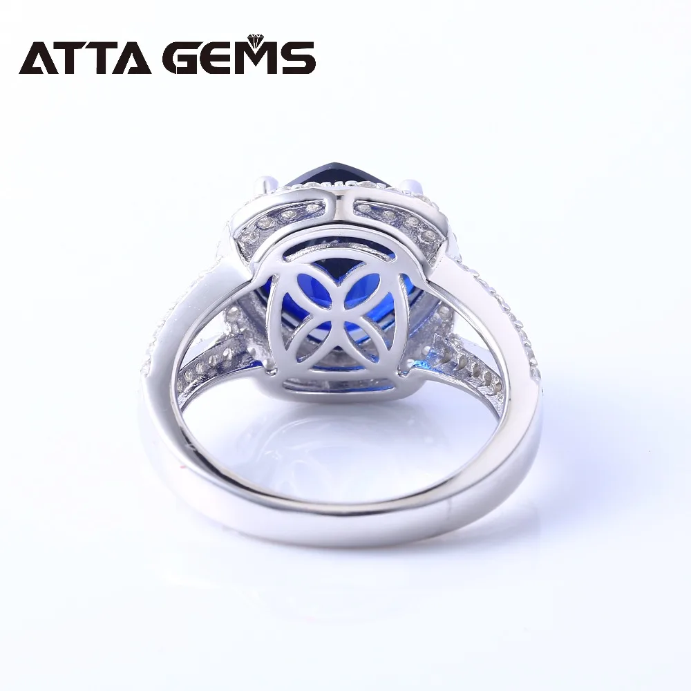 Blue Sapphire S925 Silver Rings for Women Wedding Engagement Birthday Ring 6 Carats Created Sapphire Faced Cushion Gemstone Ring