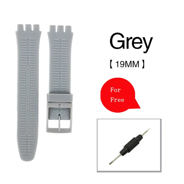 Высококачественные Аксессуары для часов 17 мм 19 мм 20 мм резиновый ремешок для мужчин и женщин ремешок для часов Swatch цветной резиновый ремешок пластиковая пряжка - Цвет ремешка: Grey