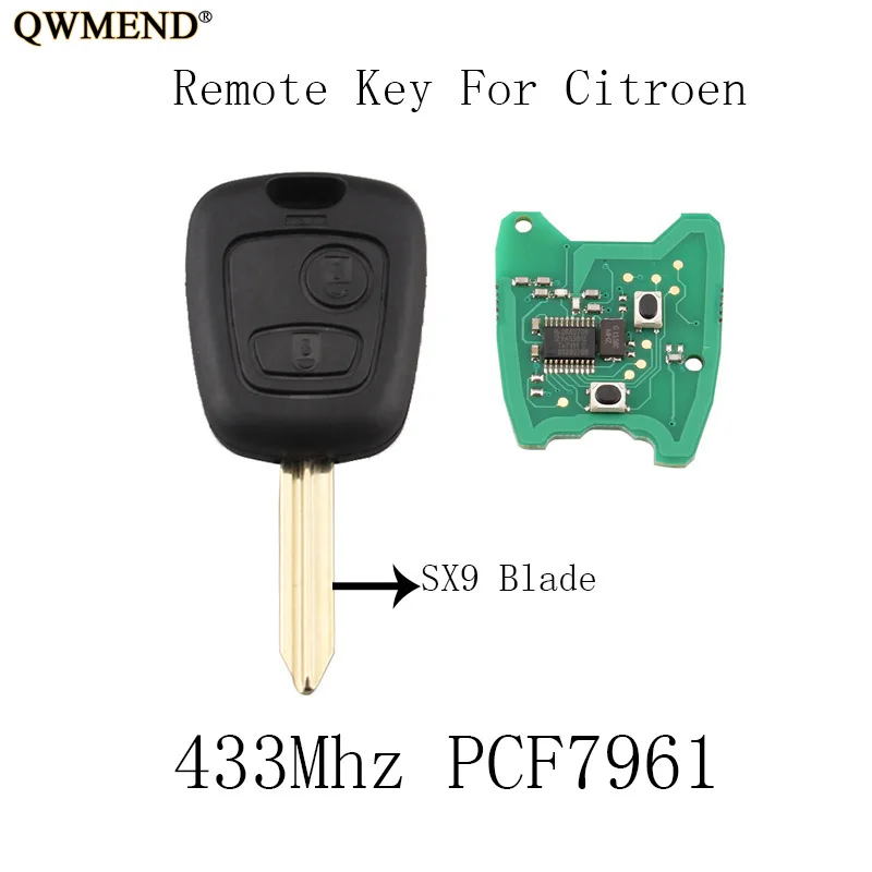 QWMEND 2 кнопки 433 Мгц дистанционный ключ для Citroen Saxo Picasso Xsara Berlingo Полный