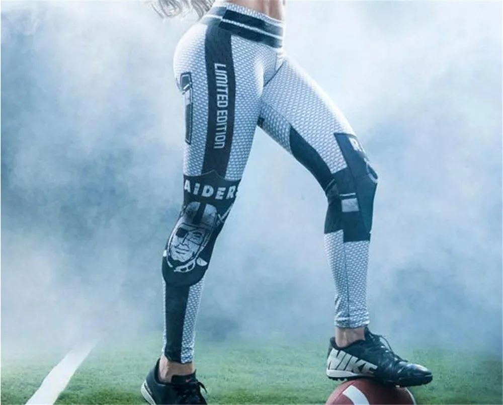 Женские спортивные леггинсы, высокая талия, Беговые брюки, сетка с принтом Grad Raider, 3D регби Капри, тонкая спортивная одежда для спортзала, джеггинсы для фитнеса