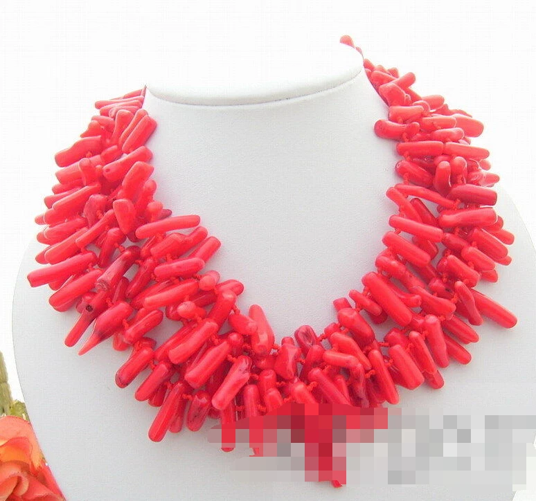 

0998 5Strds Red Bar Coral Necklace
