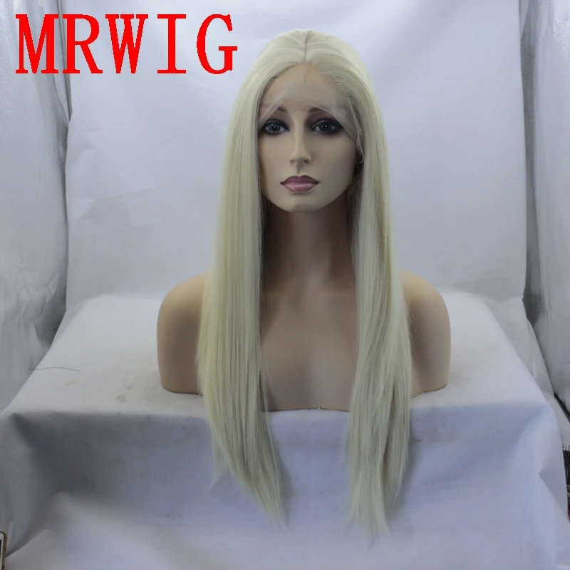 

MRWIG middle part synthetic glueless lace wig middle part blonde 18inch anywhere part high ponytails for woman