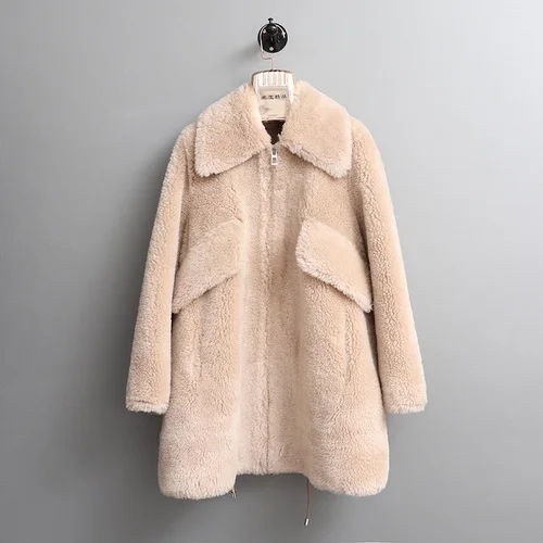 Шерстяная куртка, осенне-зимнее пальто, женская одежда, уличная одежда, пальто с натуральным мехом, корейские винтажные Женские топы из овчины ZT3165 - Цвет: camel