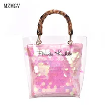 Летняя маленькая сумочка, Прозрачная женская сумка, Соломенная Сумка, Бамбуковая ручка, Женская дорожная пляжная сумка для отдыха