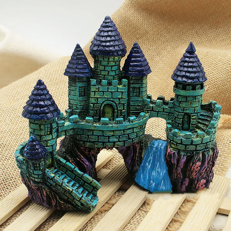 Мультфильм замок башня украшение для аквариумов смолы замок Ландшафтный для аквариума Аквариум Рыбы избежать украшения в форме пещеры