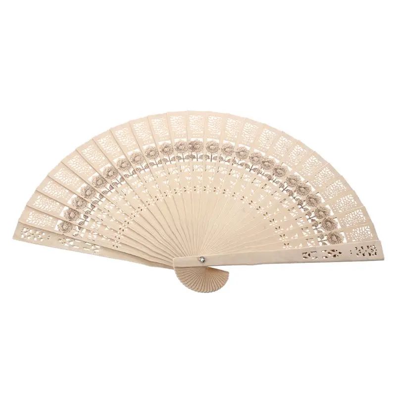 

Flower Pattern Hollow Out Foldable Wooden Hand Fan Gift 7.9"