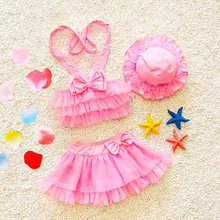 Летние Для детей, малышей бикини девушки милые Плавание одежда Дети младенческой прекрасная принцесса Двойка Плавание костюм с Плавание Кепки От 0 до 9 лет