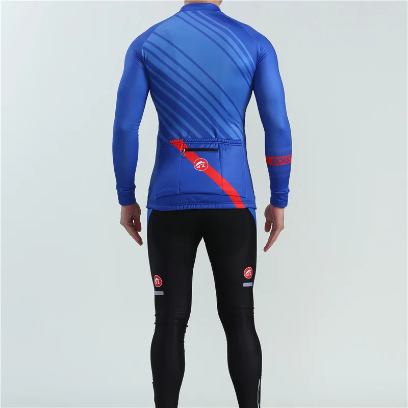 Winter sports cycling jersey set Classic stripe fleece warm bike clothes triathlon suit BOESTALK bicycle swimwear roupa ciclismo