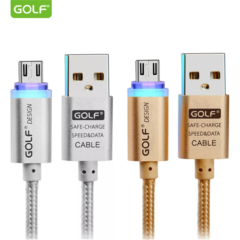 

Golf 1m Metal Braided Smart Led Micro USB Data Sync Fast Charger Cable For Samsung S4 S6 S7 LG G3 G4 V10 Android Charging Cable