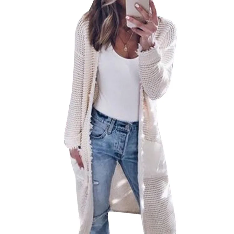 

2018 Autumn Winter Fashion Loose Knitting Long Cardigan Women Long Sleeve Solid Long Sweater Coat Girls Knitted Female Cardigan