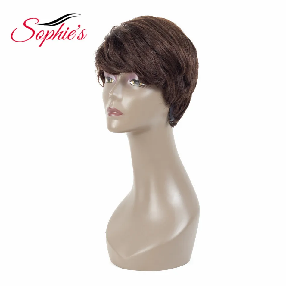 Sophie's Short Human Hair Wigs For Women Natural Wave Wigs 4" Natural Black 100% Non-Remy Human Hair Machine Made H.VERA Wigs
