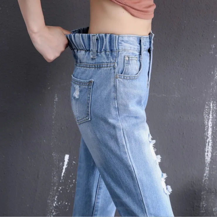 Large Size Boyfriend Jeans for women Fat Ripped Cuffs mom Jeans Femme Plus Size Loose Straight Denim Nine Pants 4Xl 5Xl