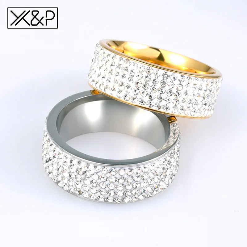X& P Свадебные Для мужчин Нержавеющая сталь с украшением в виде кристаллов золотые, серебряные кольца для Для женщин Женский Мужской Обручение модные классические большое кольцо ювелирные изделия