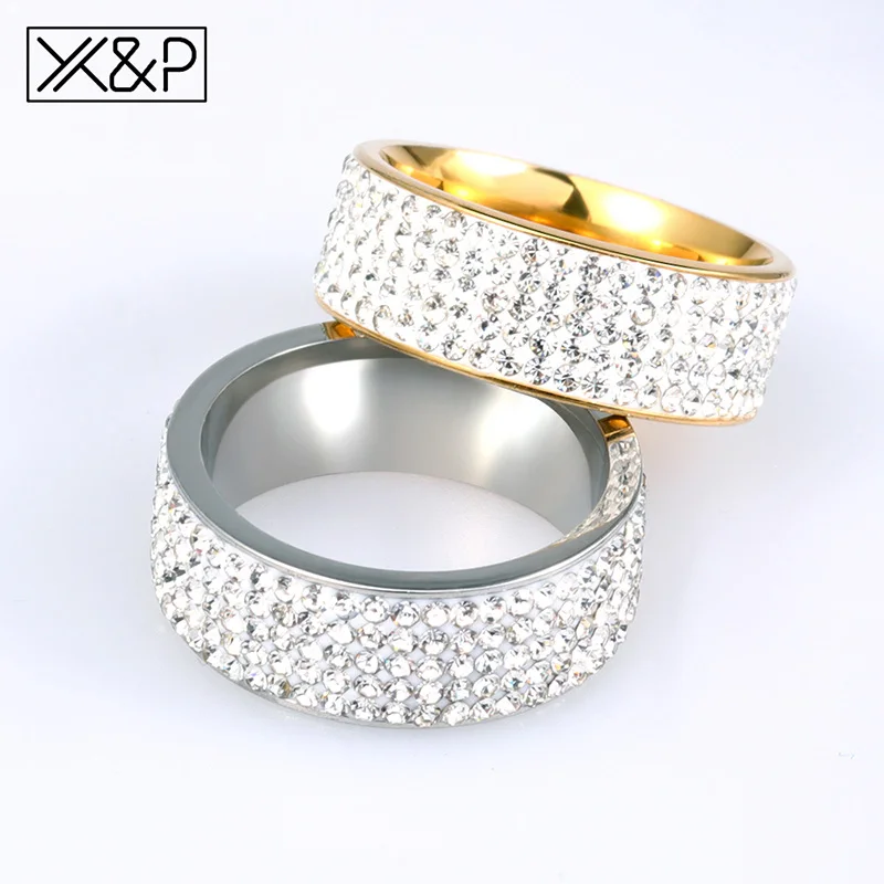 Обручальные кольца X & P из нержавеющей стали с кристаллами золотого и серебряного
