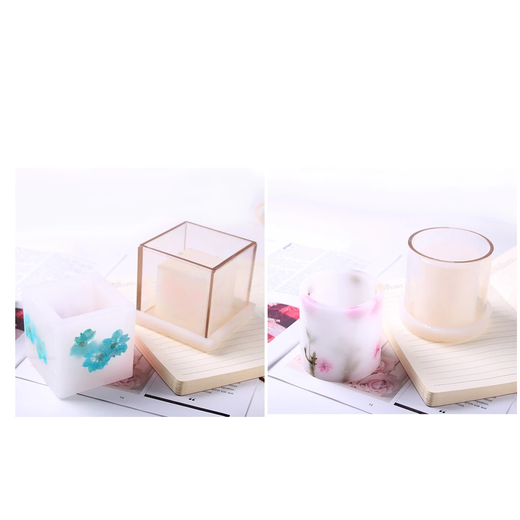 2pcs hollow cube cylindrical candle making mold tealight candle holder container diy aromatherapy candle scented candle craft