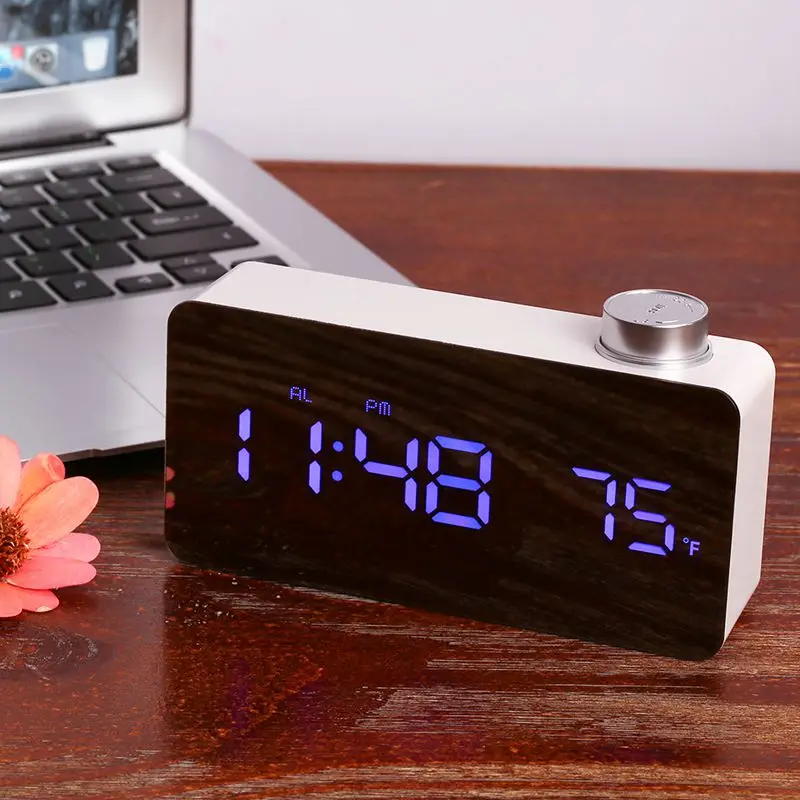 Цифровой светодиодный зеркальный будильник часы Usb Настольные часы 12 H/24 H дисплей будильник с вращающейся ручкой регулируемая светодиодная яркость Повтор функции