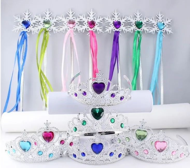 

Snowflake ribbon wands crown set fairy wand girl Christmas party gem sticks magic wands wreath headband